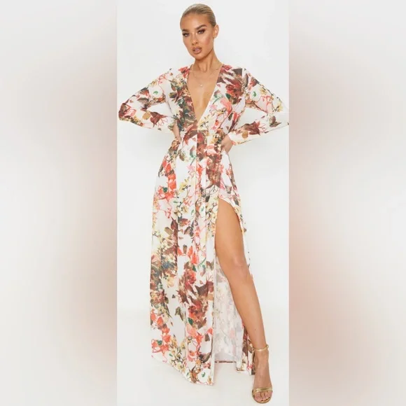blue floral dress pretty little thing Larissa Floral Bubble Mini Dress